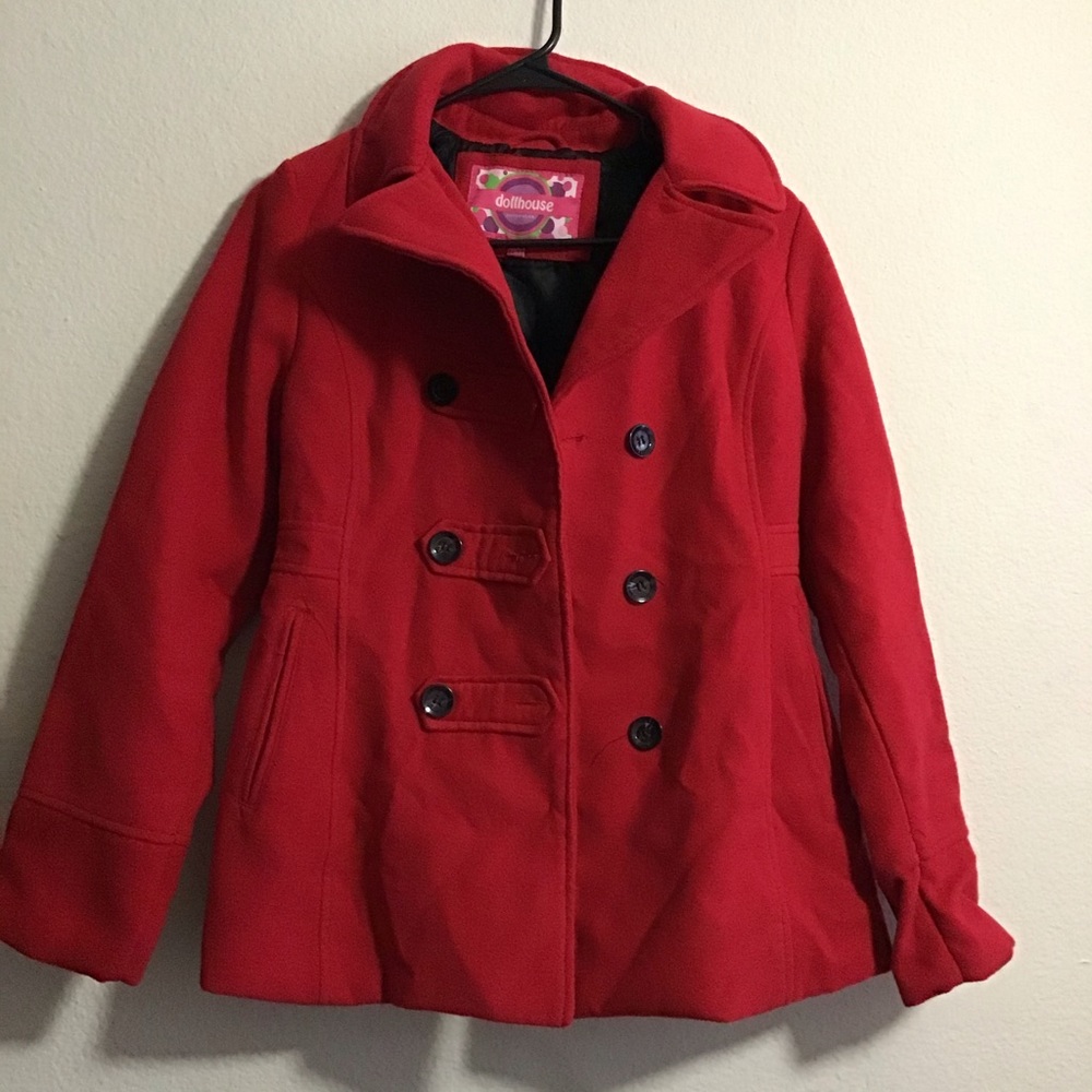 Red Button Up Trench Coat.